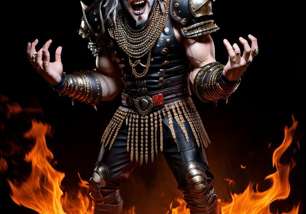 Firefly Heavy metal singer ultra ultra-realistic cartoon surrounded by a wall of flames 84314 (1)